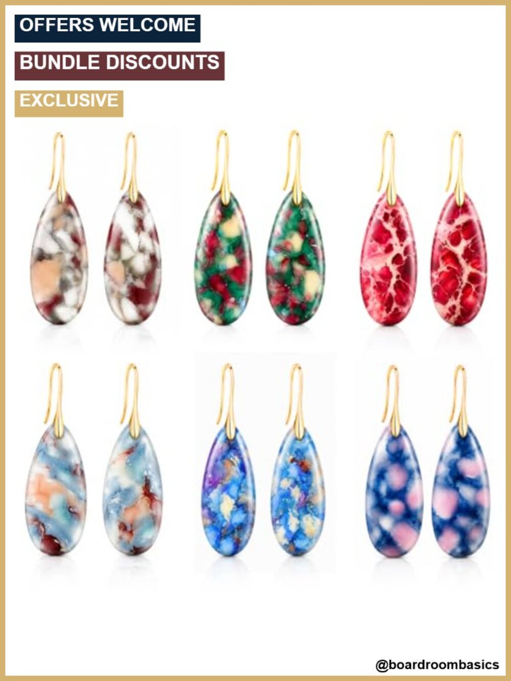 6 Pair Dangle Drop Earrings Composite Stone Boho Statement Gift Set